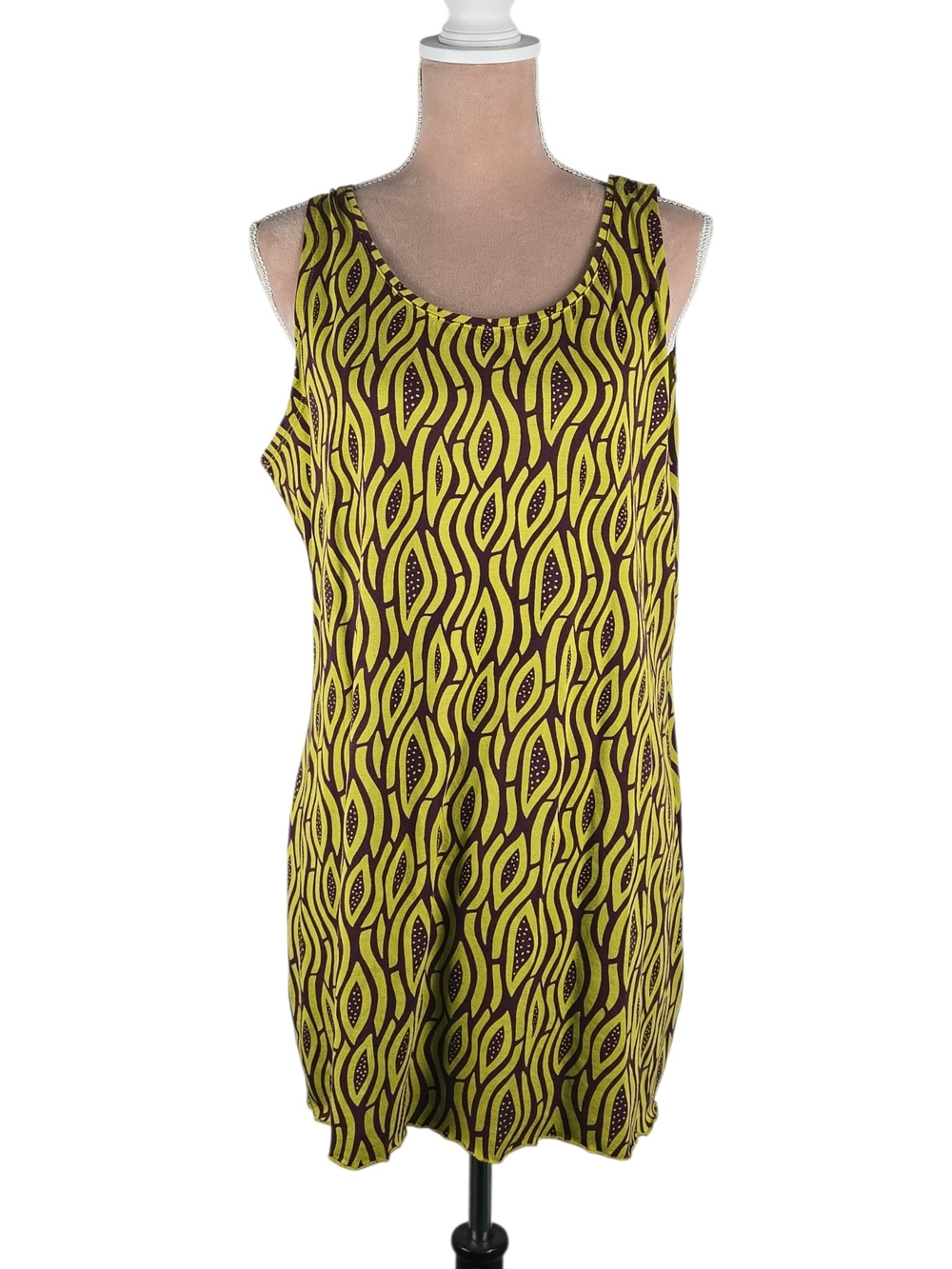 Gudrun Sjödén Sleeveless Tunic Top Mini Dress Lime Plum Print XL